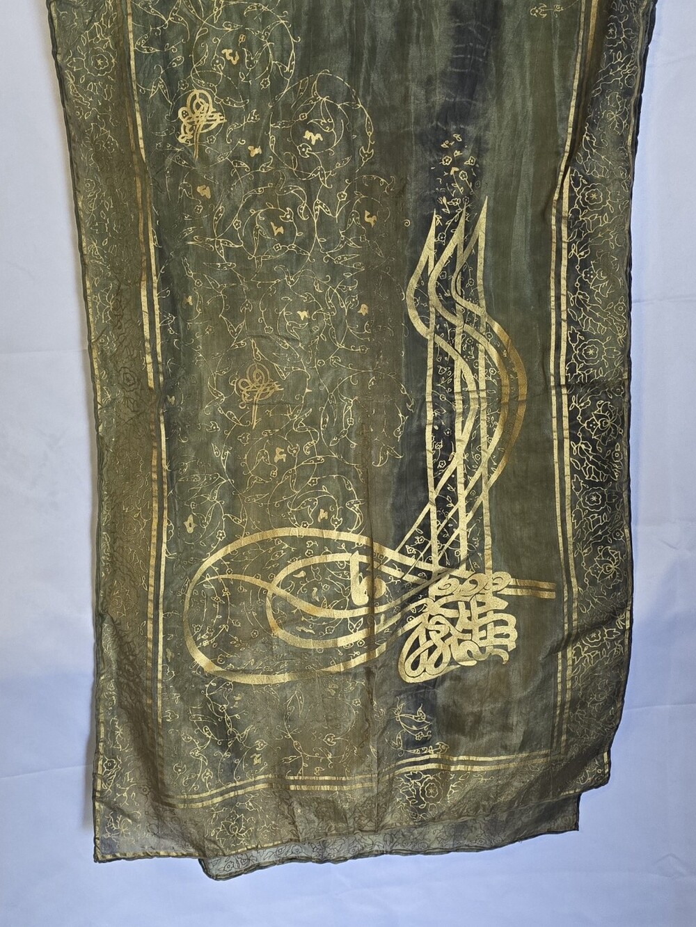 Mid-Century Turkish Silk Tughra Scarf